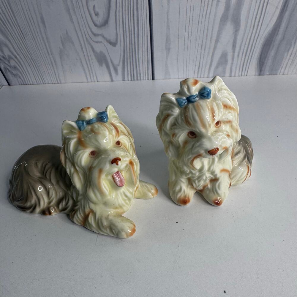 Vintage Set of 2 Andrea by Sadek Bone China Taiwan Yorkshire Terrier Dogs